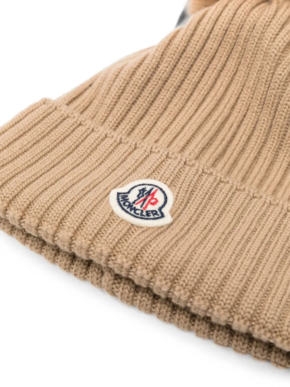 Moncler Enfant pom-pom ribbed beanie hat Beige