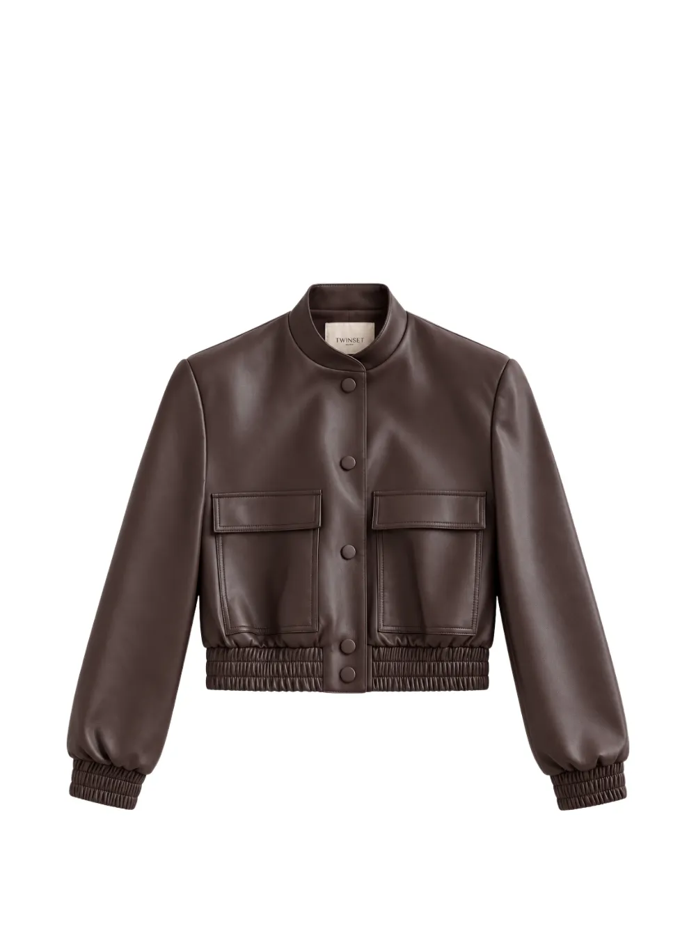 TWINSET faux-leather bomber jacket with pockets - Braun