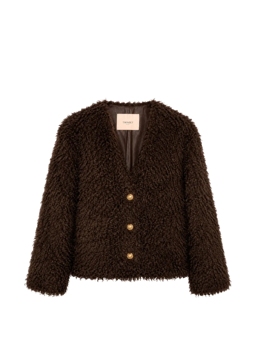 TWINSET bouclé-knit V-neck jacket - Braun
