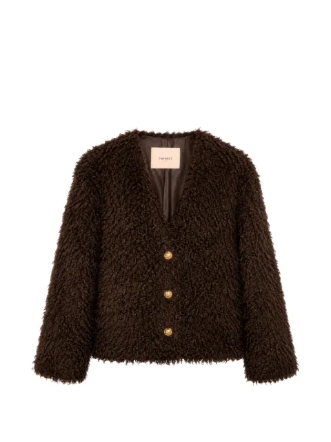 TWINSET bouclé-knit V-neck jacket