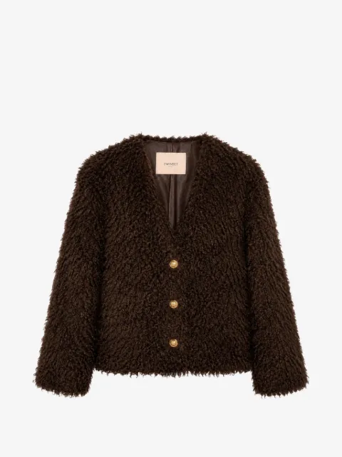 TWINSET bouclé-knit V-neck jacket