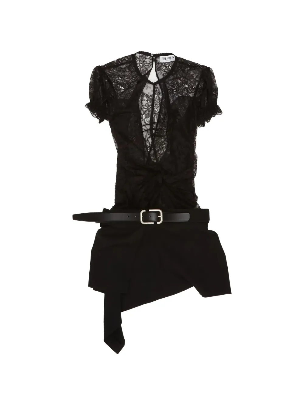 The Attico belted lace-panelled dress - Schwarz
