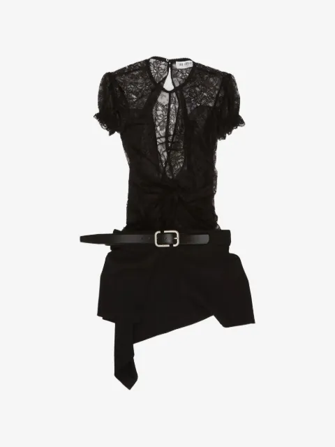 The Attico belted lace-panelled dress