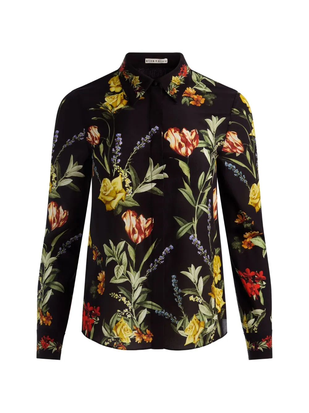 alice + olivia floral-print silk shirt - Schwarz