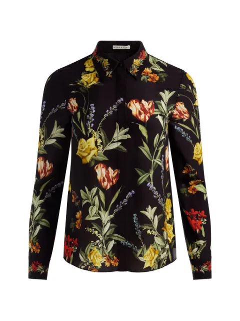 alice + olivia floral-print silk shirt