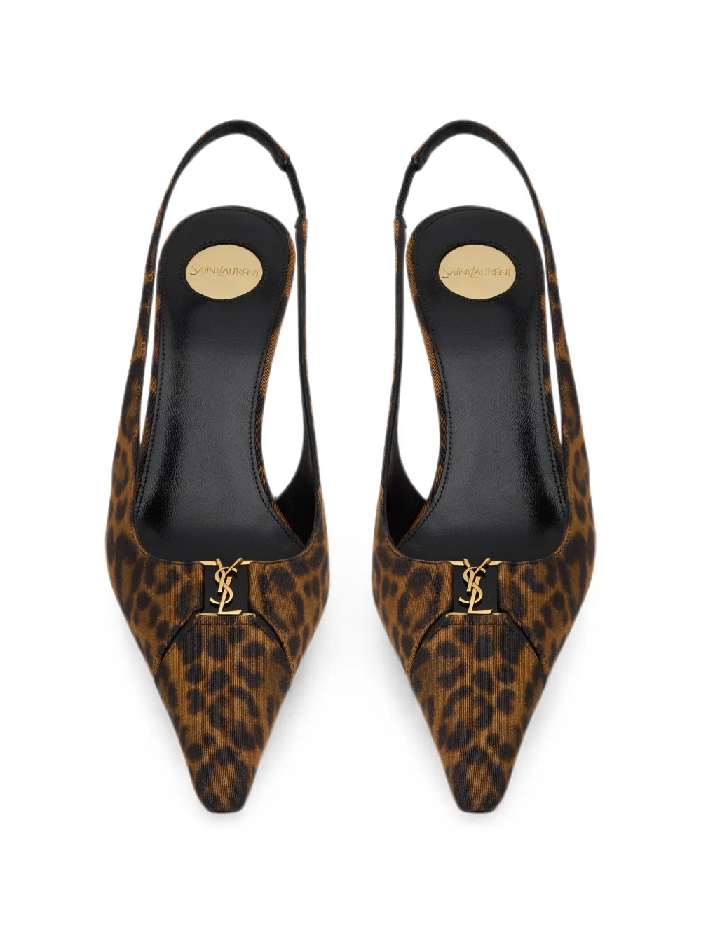 Saint Laurent Babylone Breteuil slingback pumps in leopard grosgrain Bruin