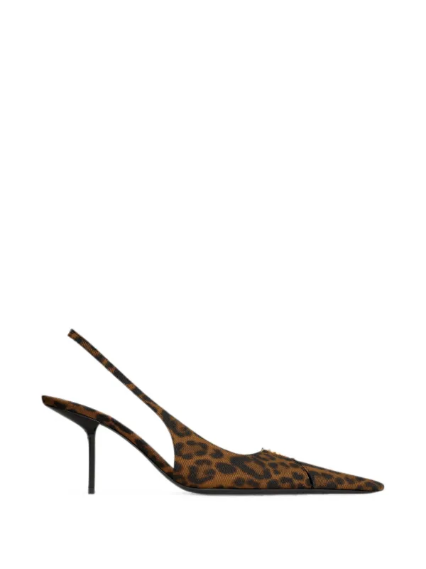 Saint Laurent Babylone Breteuil Slingback Pumps in Leopard Grosgrain in Brown
