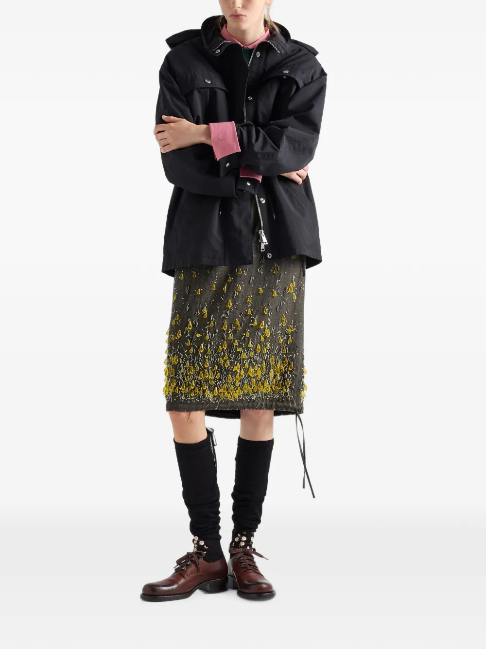 Prada Technical Fabric Parka In Black