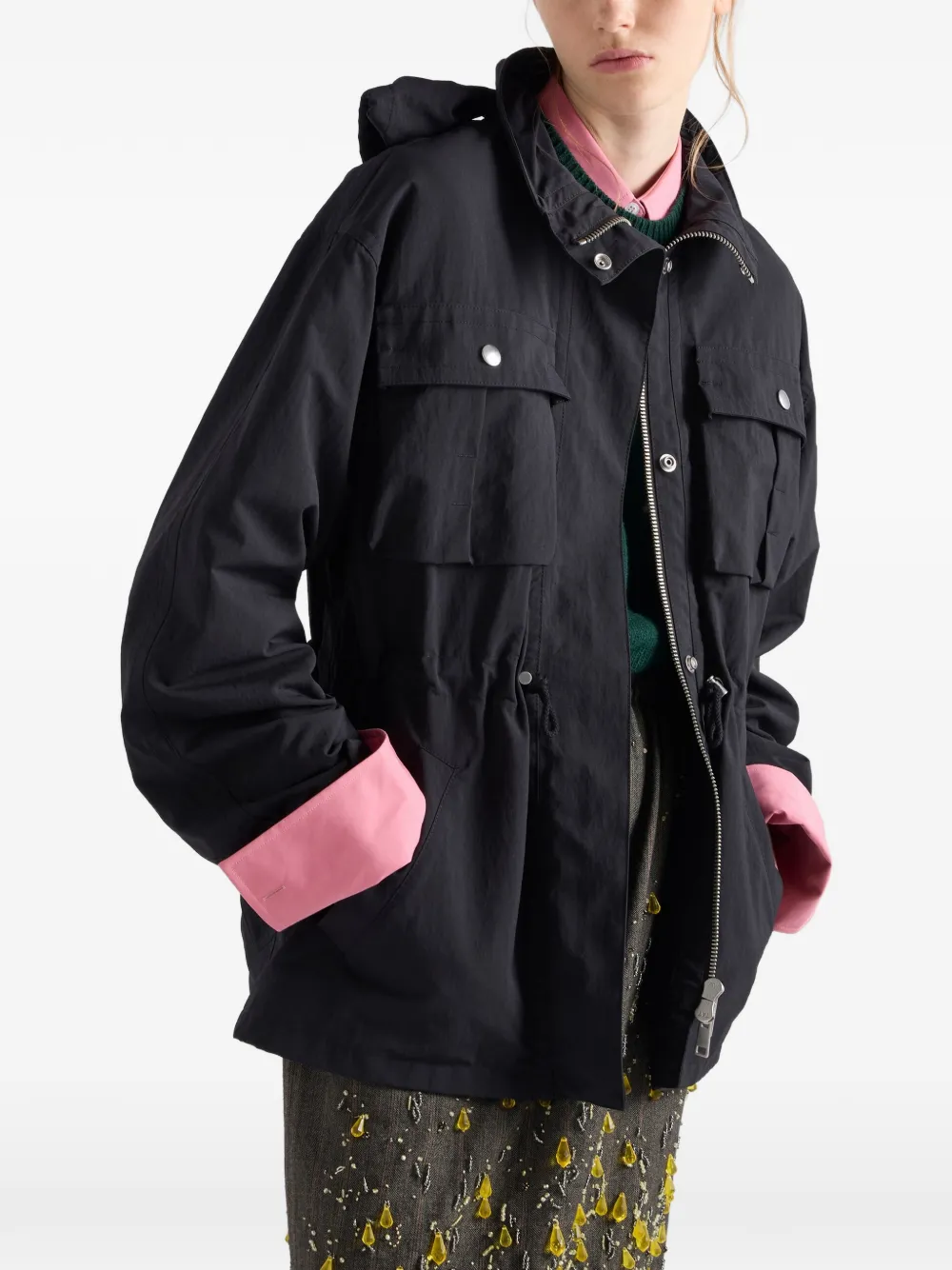 Prada Technical Fabric Parka In Black