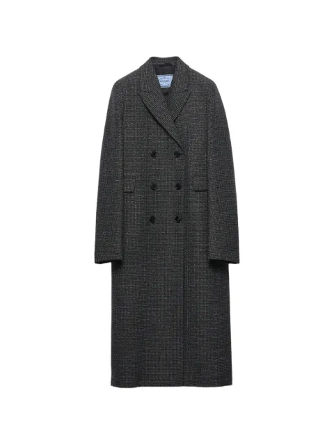Prada double-breasted gingham-checked mouliné wool coat