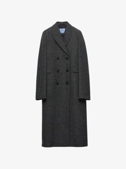Prada double-breasted gingham-checked mouliné wool coat