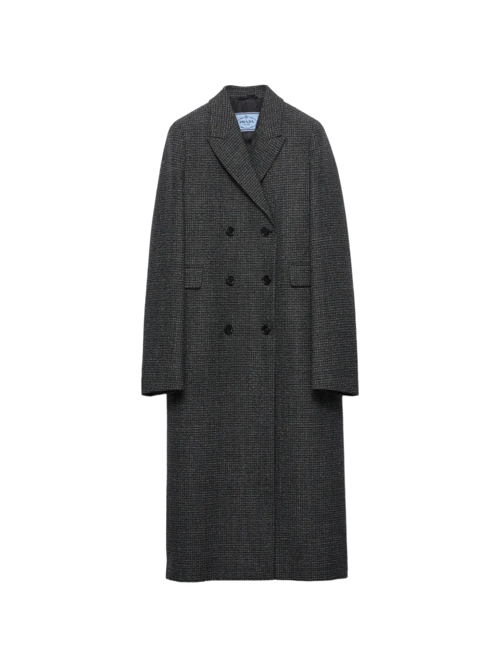 Prada double-breasted gingham-checked mouliné wool coat - Nero
