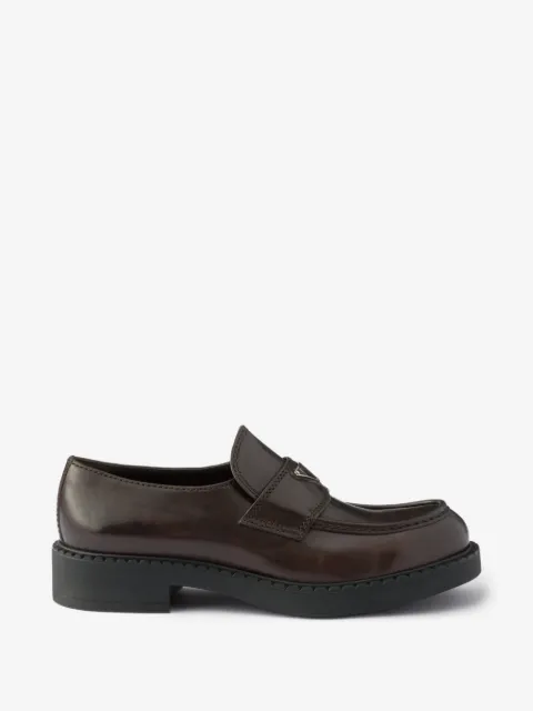 Prada chocolate aged leather loafers