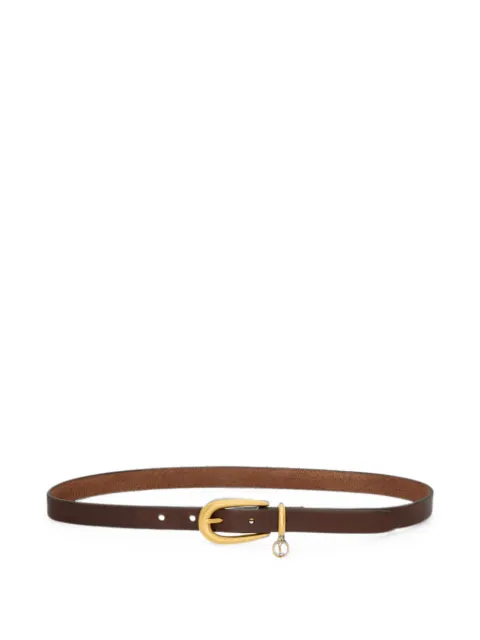 Saint Laurent Cassandre charm elongated buckle thin belt in leather