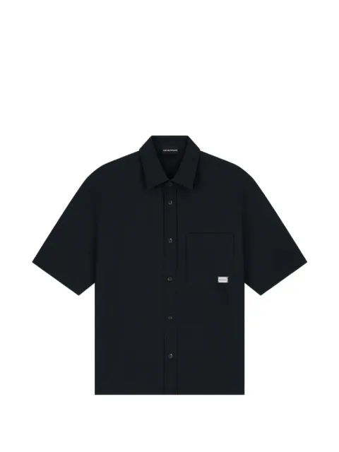 Emporio Armani camisa de tejido seersucker con capitonado y detalles de canalé