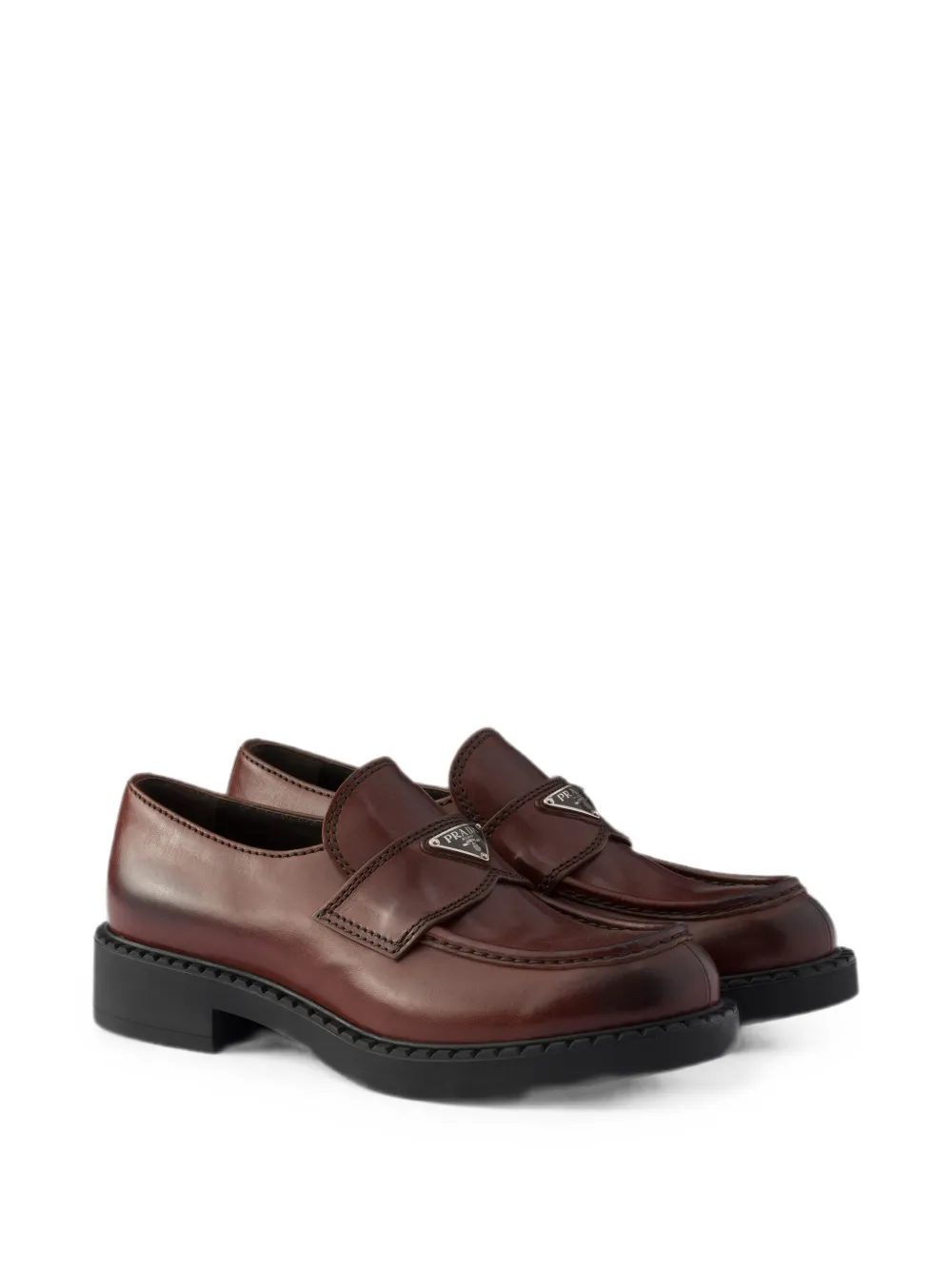 Prada chocolate aged leather loafers Bruin