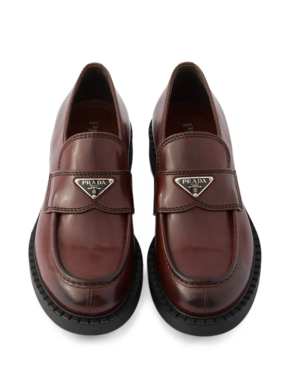 Prada chocolate aged leather loafers Bruin