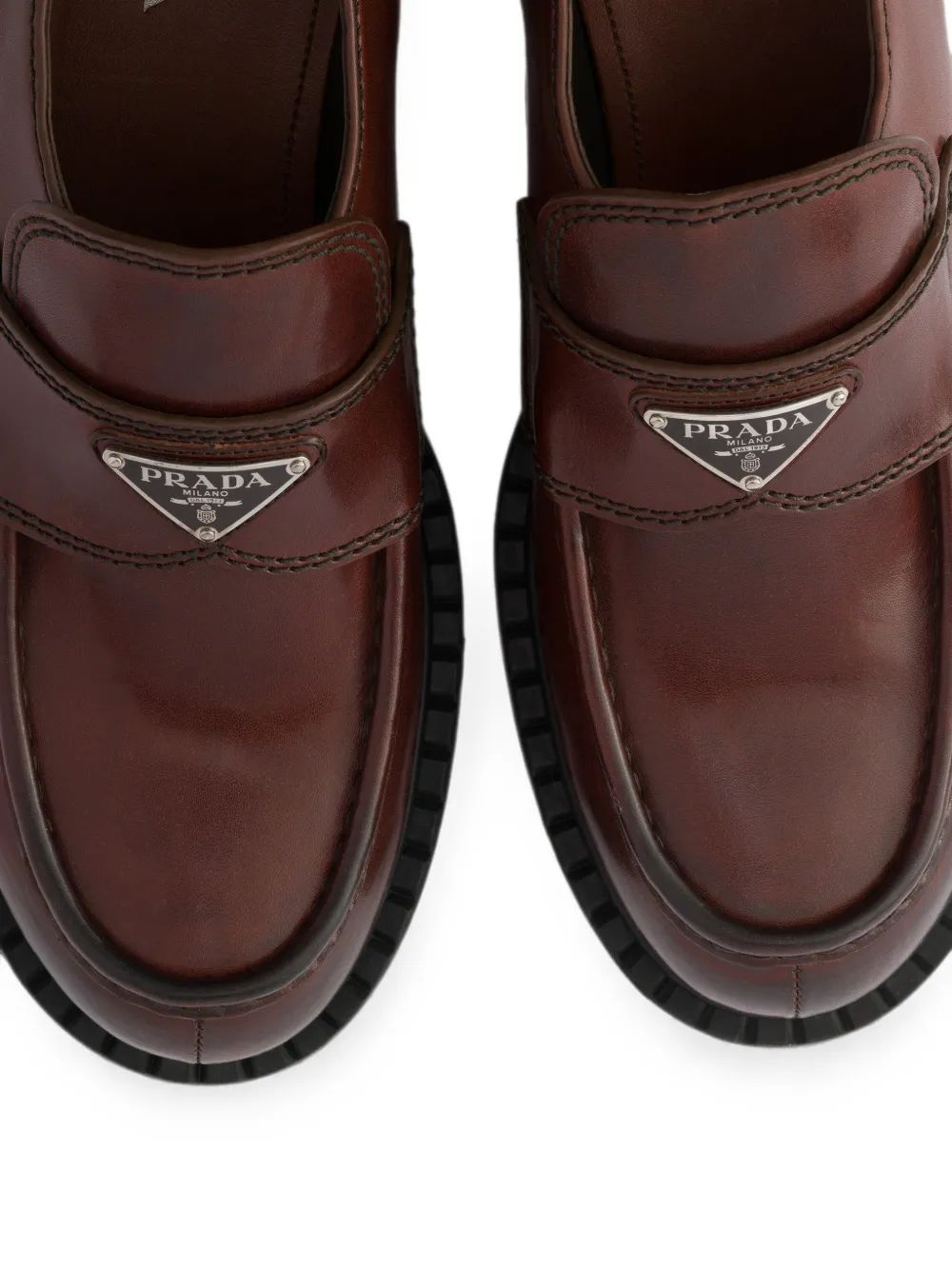 Prada chocolate aged leather loafers Bruin