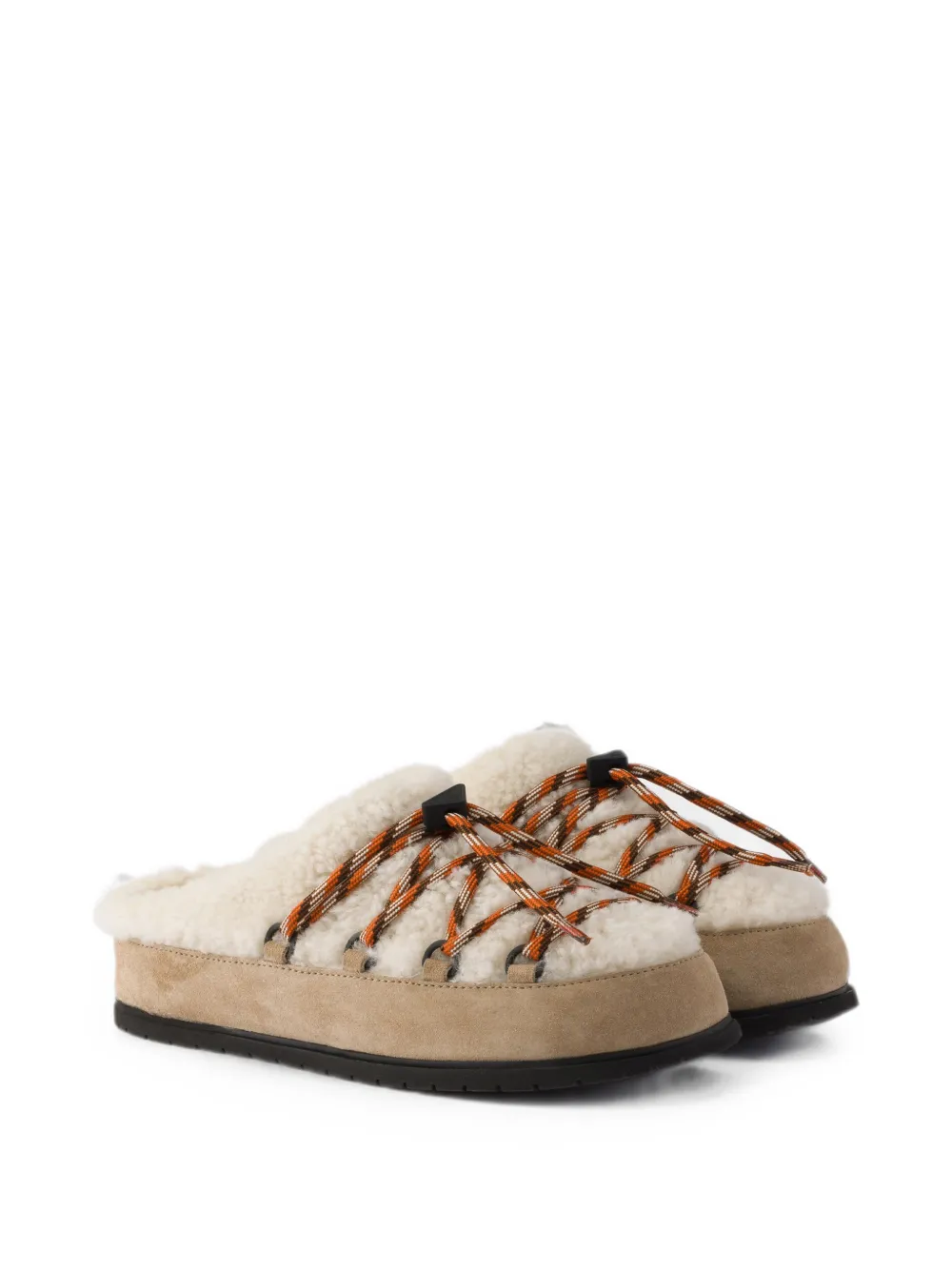 Prada Suède en lammy muiltjes Beige