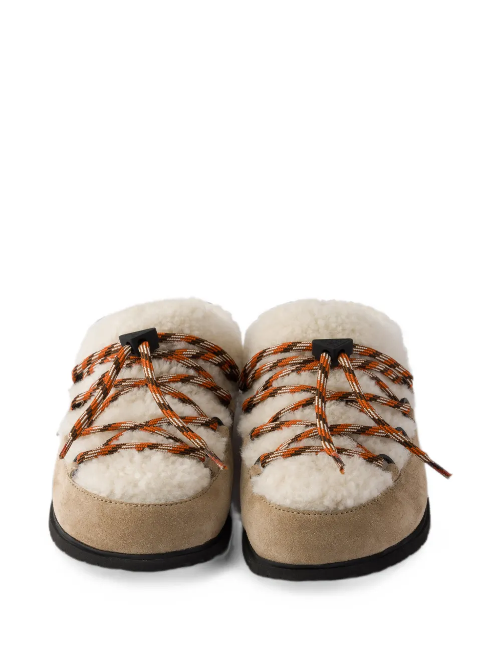 Prada Suède en lammy muiltjes Beige
