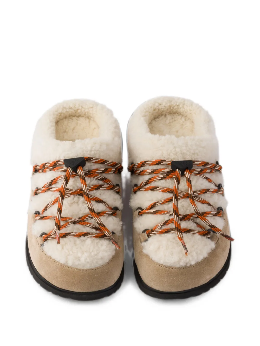 Prada Suède en lammy muiltjes Beige