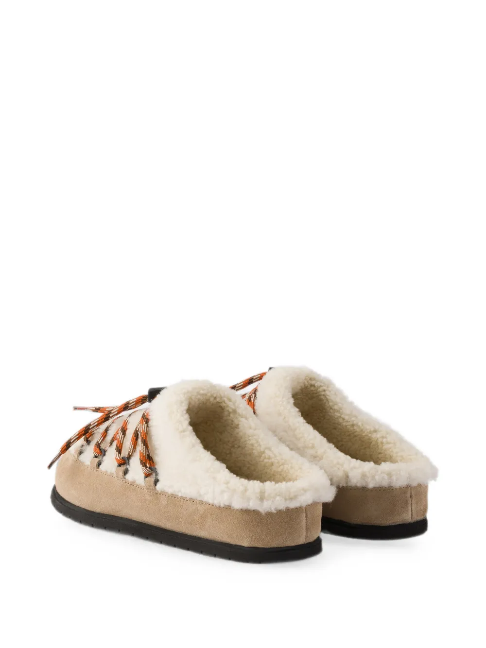 Prada Suède en lammy muiltjes Beige