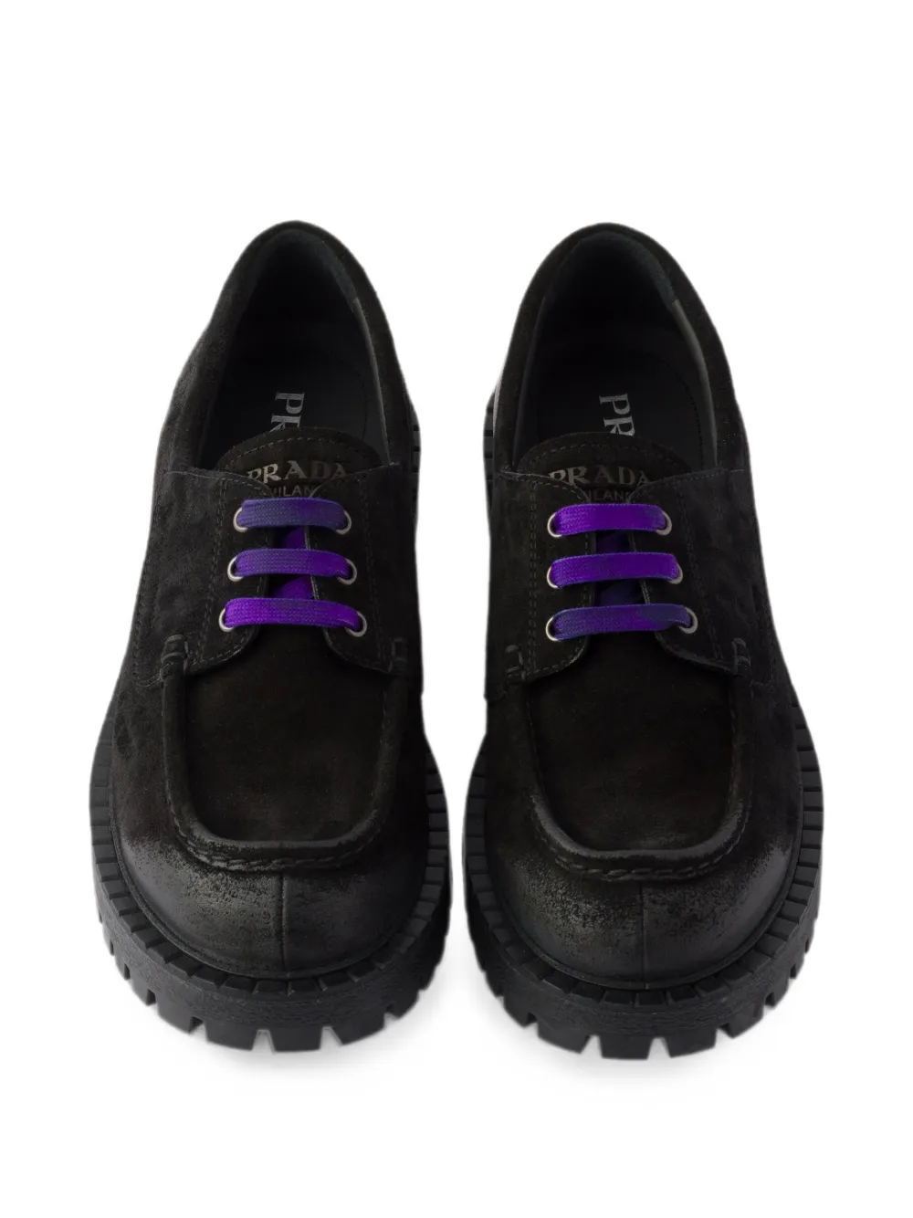 Prada waxed suede lace-up shoes Zwart