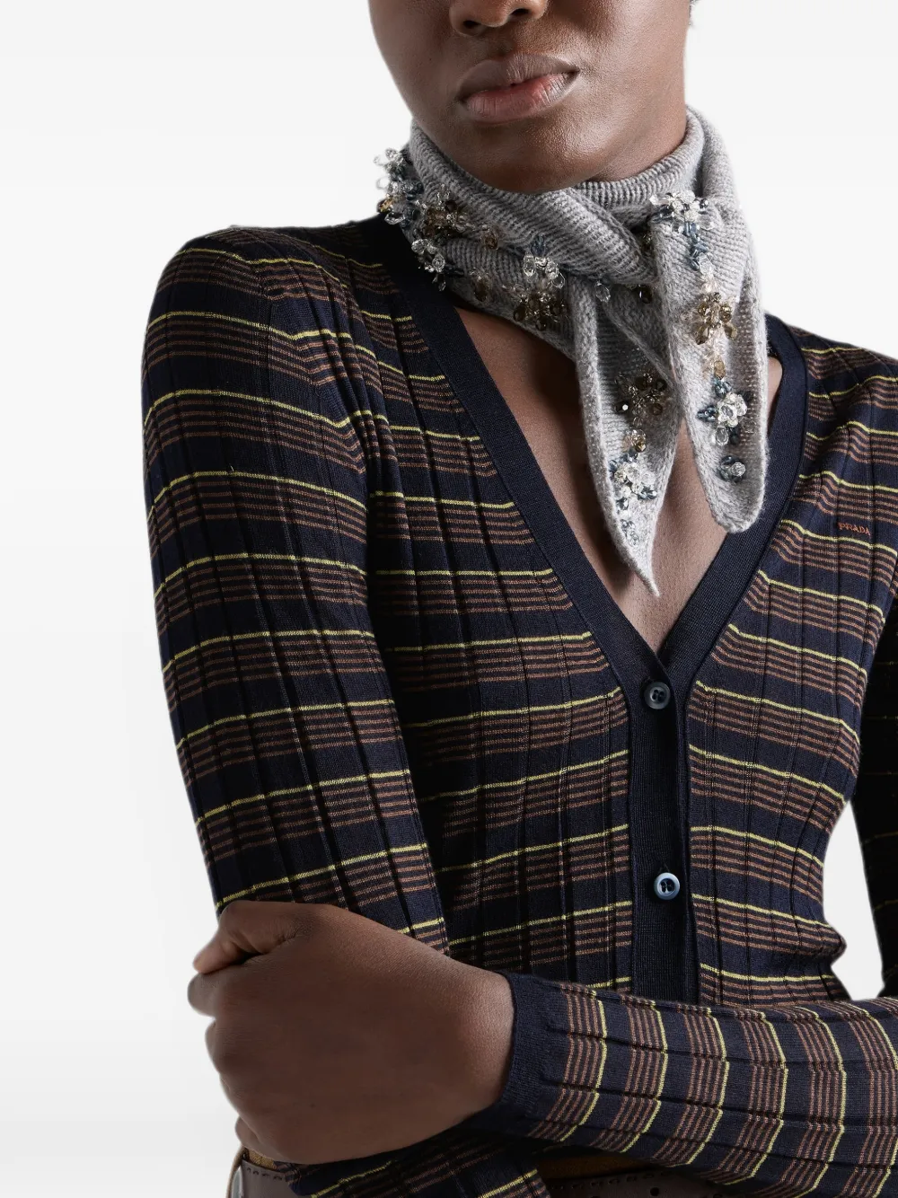 Prada Gestreept kasjmier en zijden vest Blauw