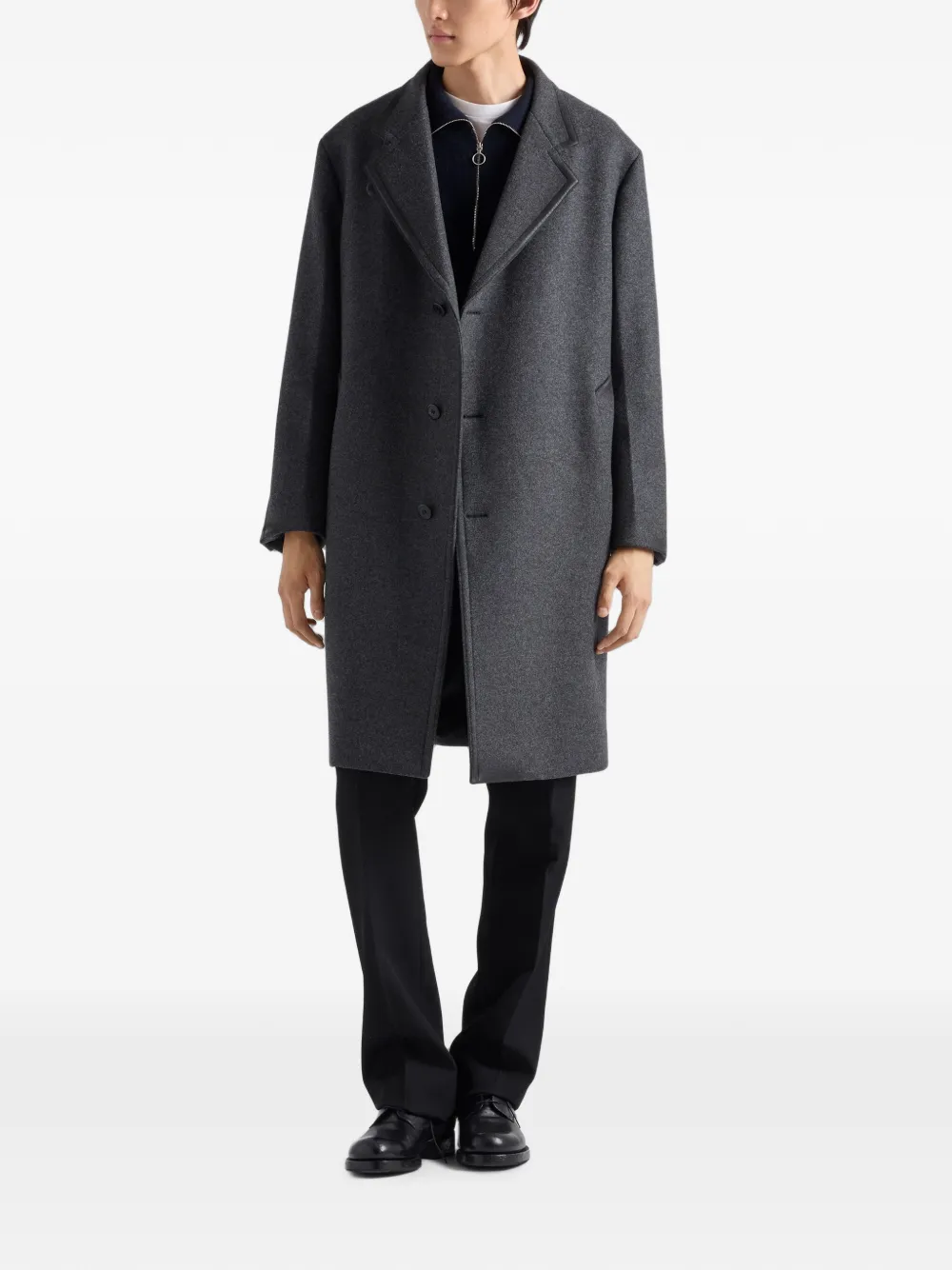 Prada Jas met enkele rij knopen en leren afwerking Grijs