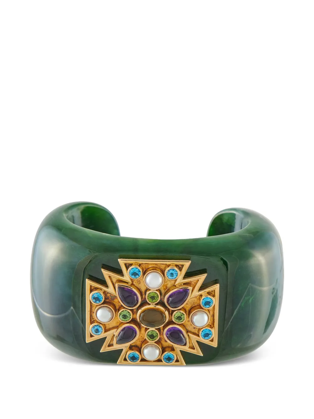 VERDURA Maltese Cross nephrite jade cuff bracelet - Grün