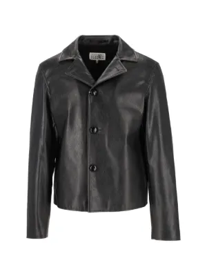 MM6 Maison Margiela ダメージ レザージャケット | ブラック | FARFETCH JP