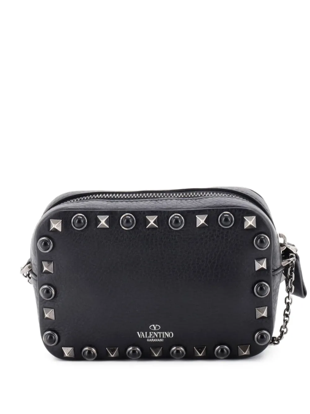 Valentino Garavani Pre-Owned Rolling Rockstud Camera Leather with Cabochons crossbody bag - Nero