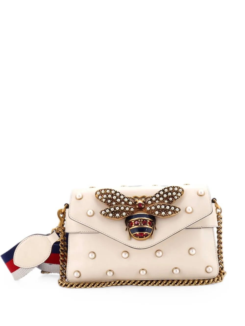 Gucci Pre-Owned Broadway Pearly Bee Embellished Leather Mini shoulder bag - Toni neutri