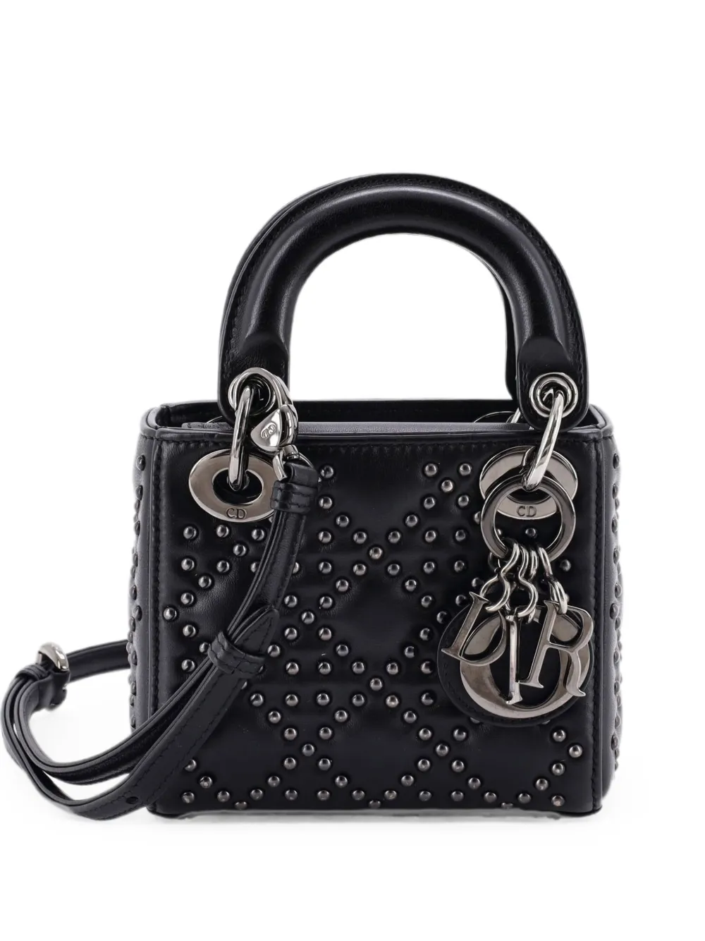 Christian Dior Pre-Owned Micro Lady Dior Pearl Cannage Satchel-Tasche aus Lammleder mit Nieten - Schwarz