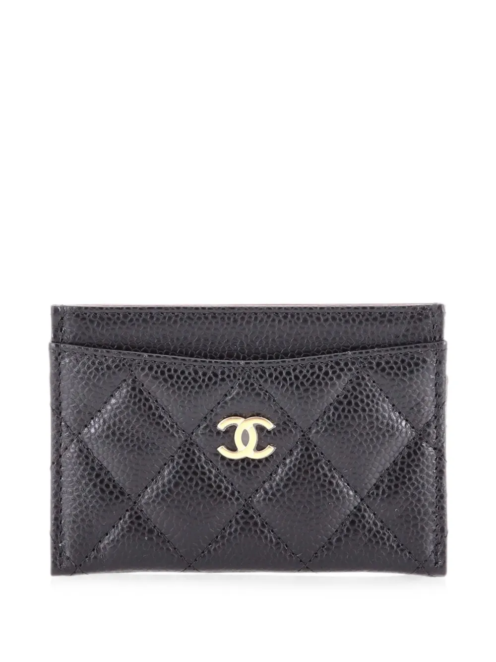 Pre-owned Chanel Classic Quilted Caviar Card Holder In 黑色
