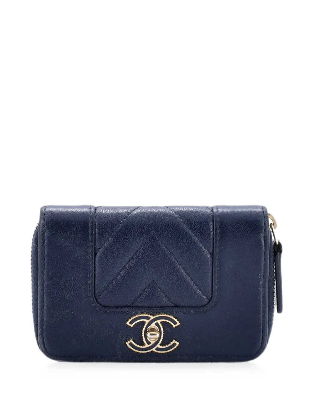 CHANEL Pre-Owned Mademoiselle Zip Coin Purse Chevron Caviar small wallets - Blu