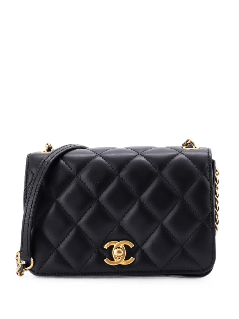 CHANEL Pre-Owned CC Side Chain Full Flap Bag Quilted Calfskin Small crossbody bag - Nero