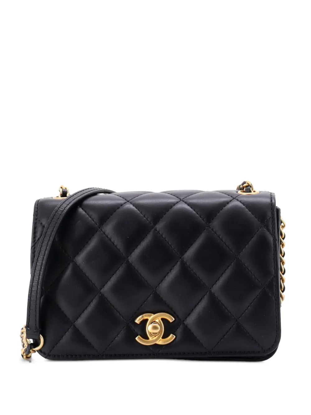 CHANEL Pre-Owned CC Side Chain Full Flap Bag Quilted Calfskin Small crossbody bag - Black