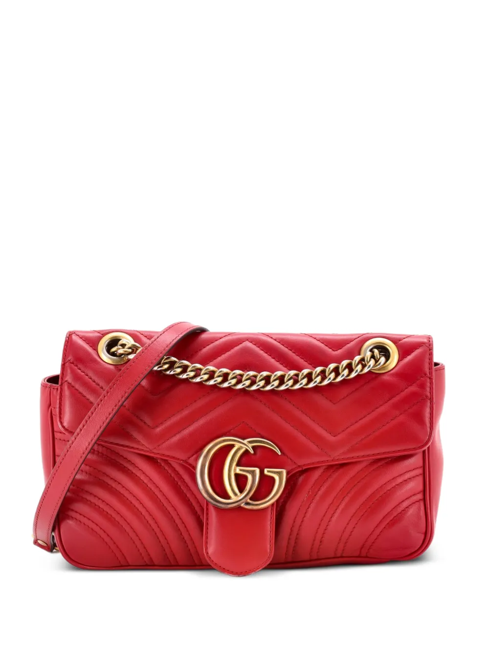 Gucci Pre-Owned GG Marmont Flap Bag Matelasse Leather Medium shoulder bag - Rosso
