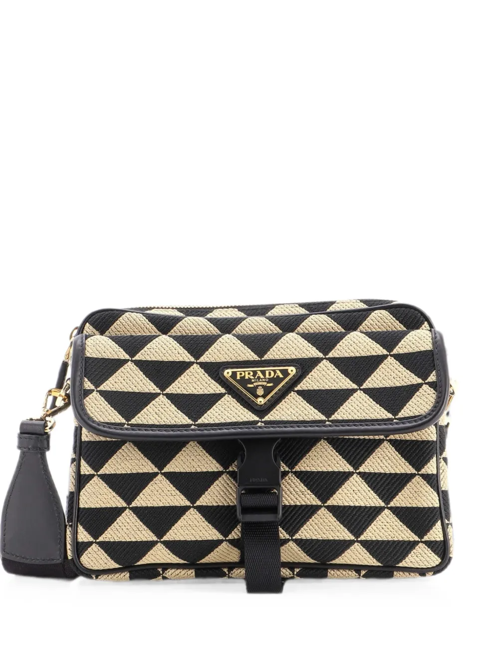 Prada Pre-Owned Kleine Symbole Umhängetasche aus Jacquard mit Fronttasche und Reißverschluss - Nude