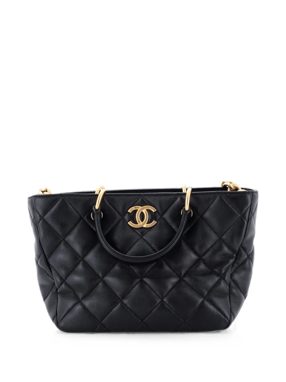 CHANEL Pre-Owned CC Top Handle Chain Shopping Quilted Lambskin Small tote bag - Nero