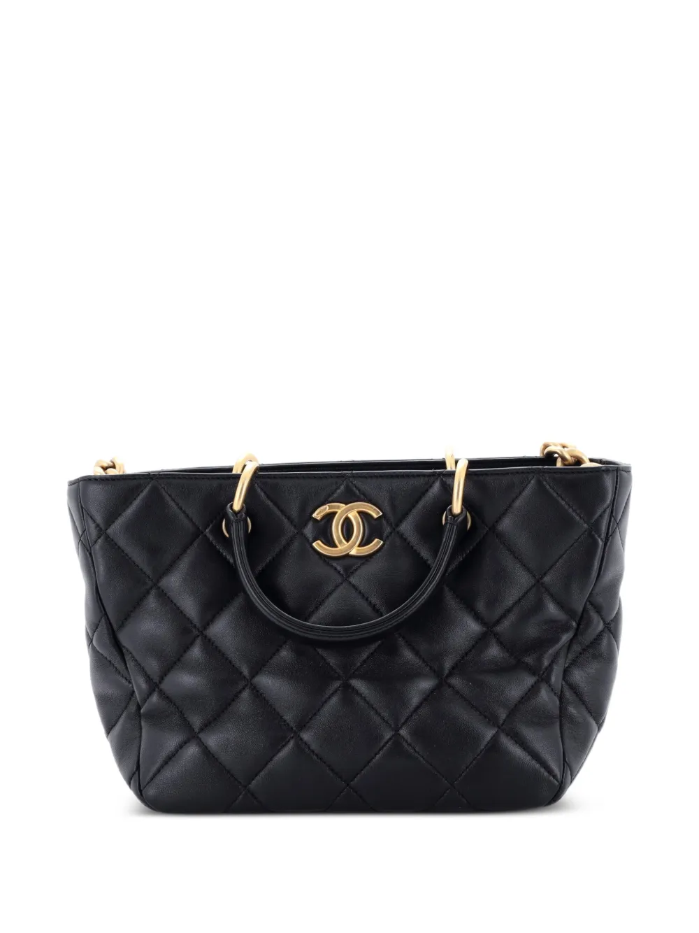 CHANEL Pre-Owned CC Top Handle Chain Shopping Quilted Lambskin Small tote bag - Schwarz