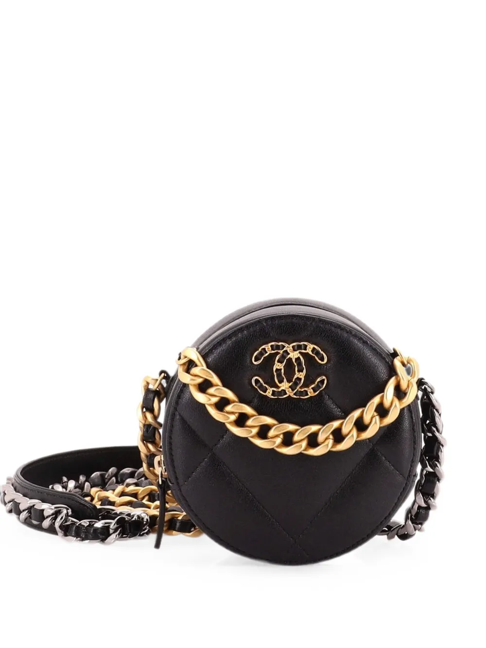 CHANEL Pre-Owned 19 Round with Chain Quilted Leather clutch bag - Nero
