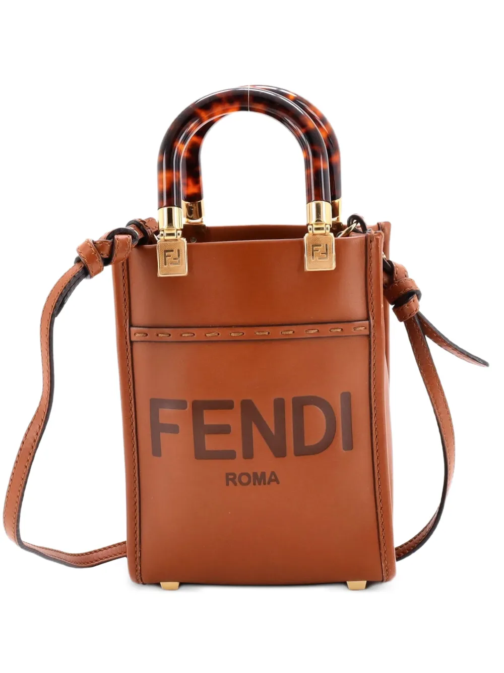 Fendi Pre-Owned Sunshine Shopper Tote Leather Mini crossbody bag - Braun