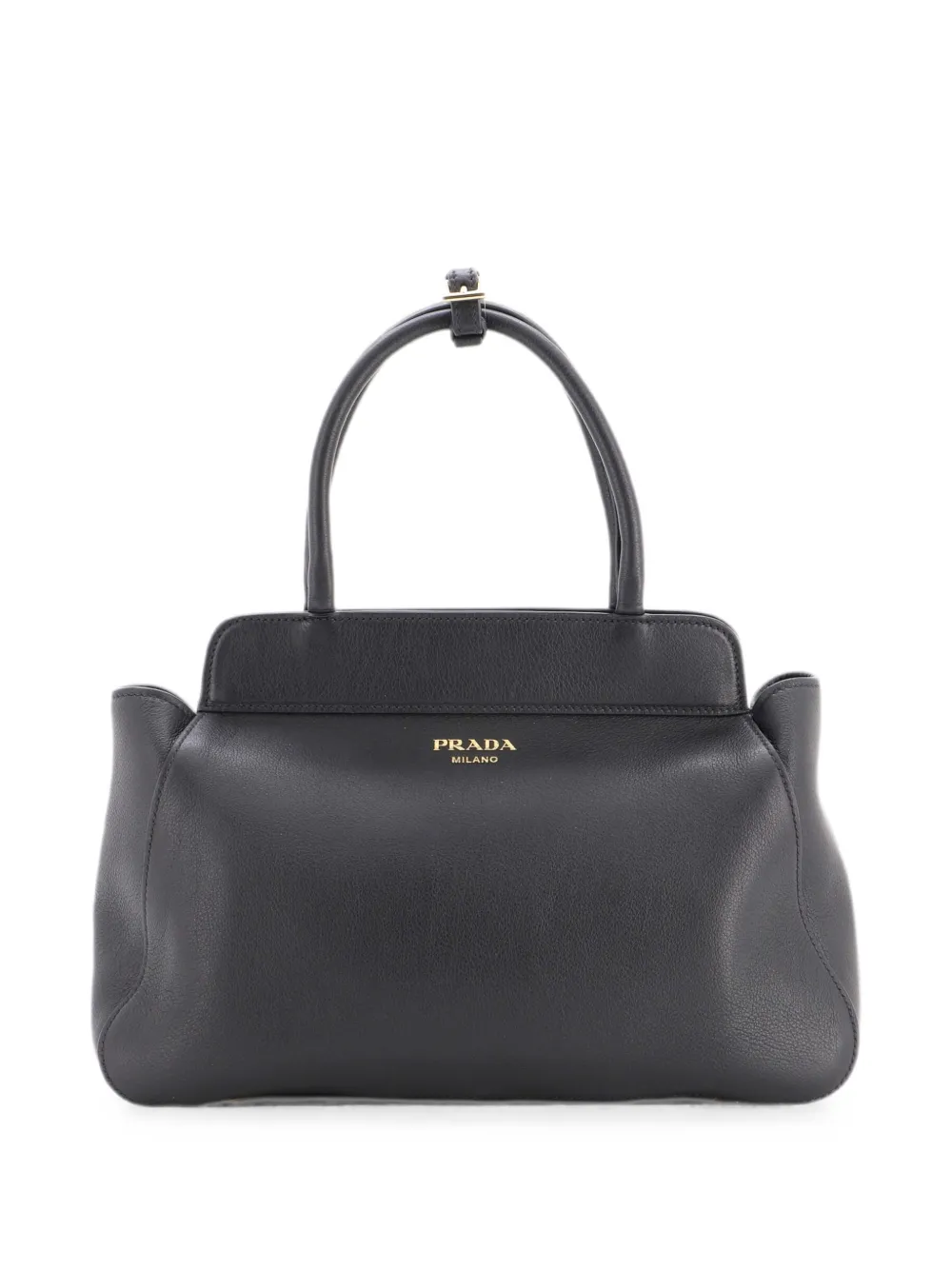 Pre-owned Prada Frame Soft Grain Leather Medium Tote Bag In Black
