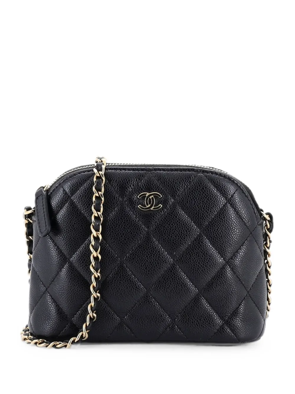 CHANEL Pre-Owned CC Dome Zip Clutch with Chain Quilted Caviar Mini crossbody bag - Black