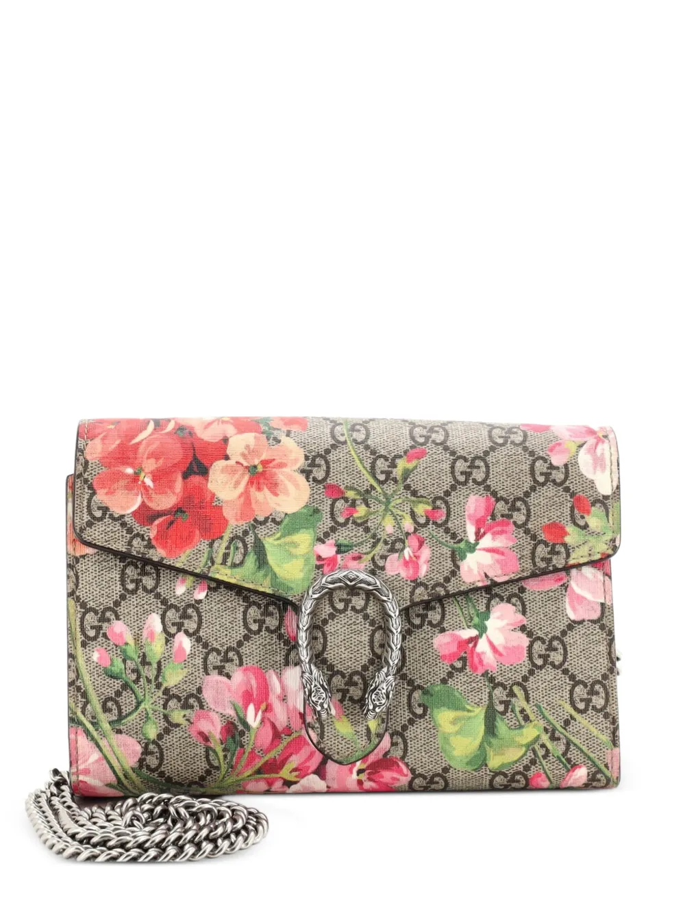 Gucci Pre-Owned Dionysus Chain Wallet Blooms Print GG Coated Canvas Small crossbody bag - Marrone