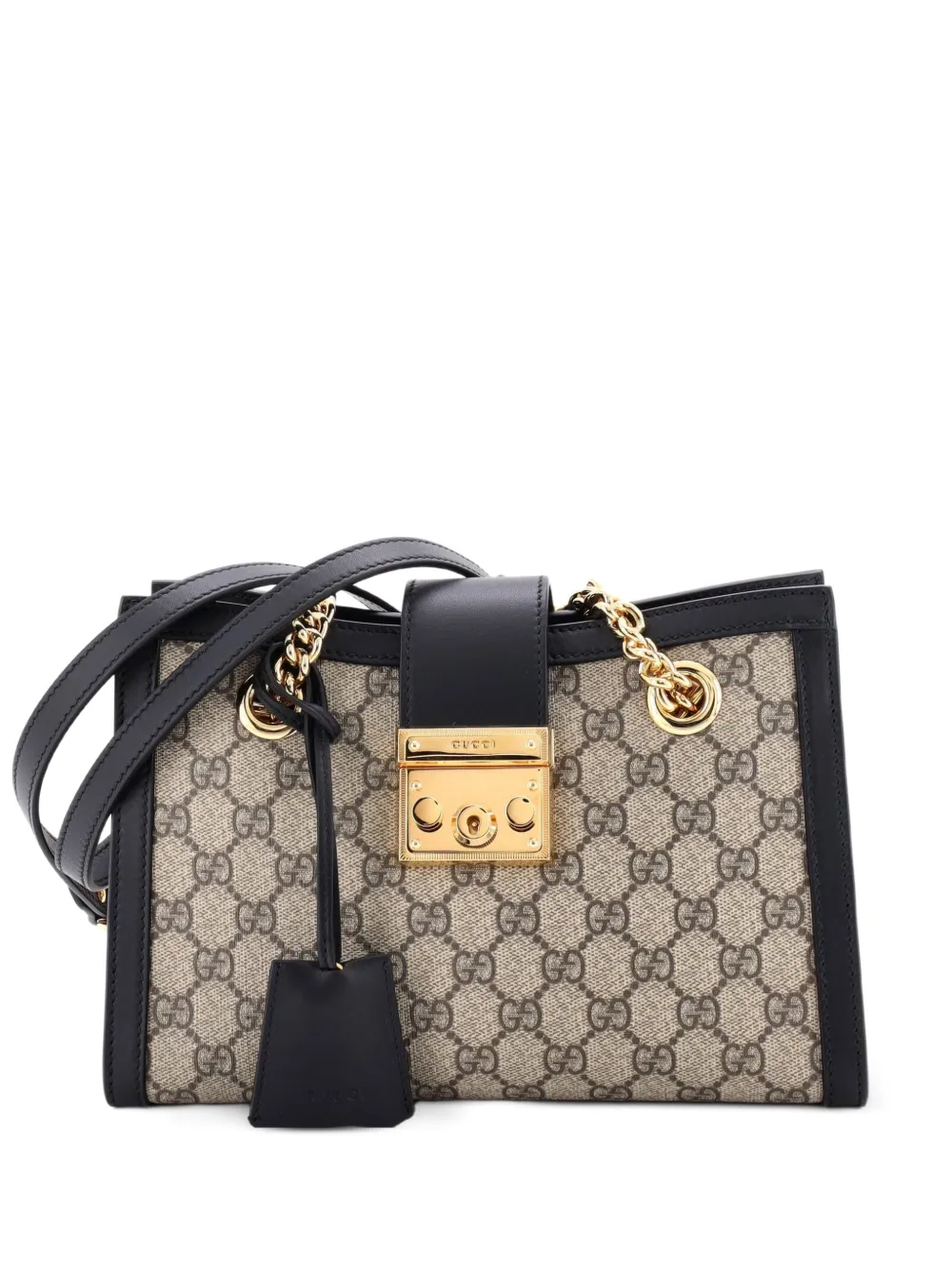 Gucci Pre-Owned Padlock Chain Tote GG Coated Canvas with Leather Small shoulder bag - Nero