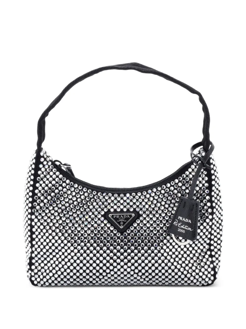 Prada Pre-Owned Re-Edition 2000 Crystal Embellished Satin Mini hobo bag - Nero