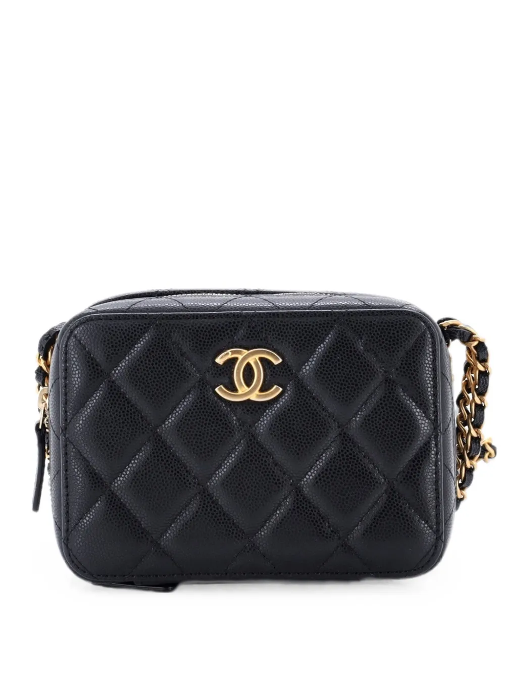 CHANEL Pre-Owned Twist Your Buttons Zip Around Vanity Case with Chain Quilted Caviar clutch bag - Nero